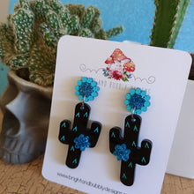 Load image into Gallery viewer, Cactus Dangles Black &amp; Blue CLEARANCE
